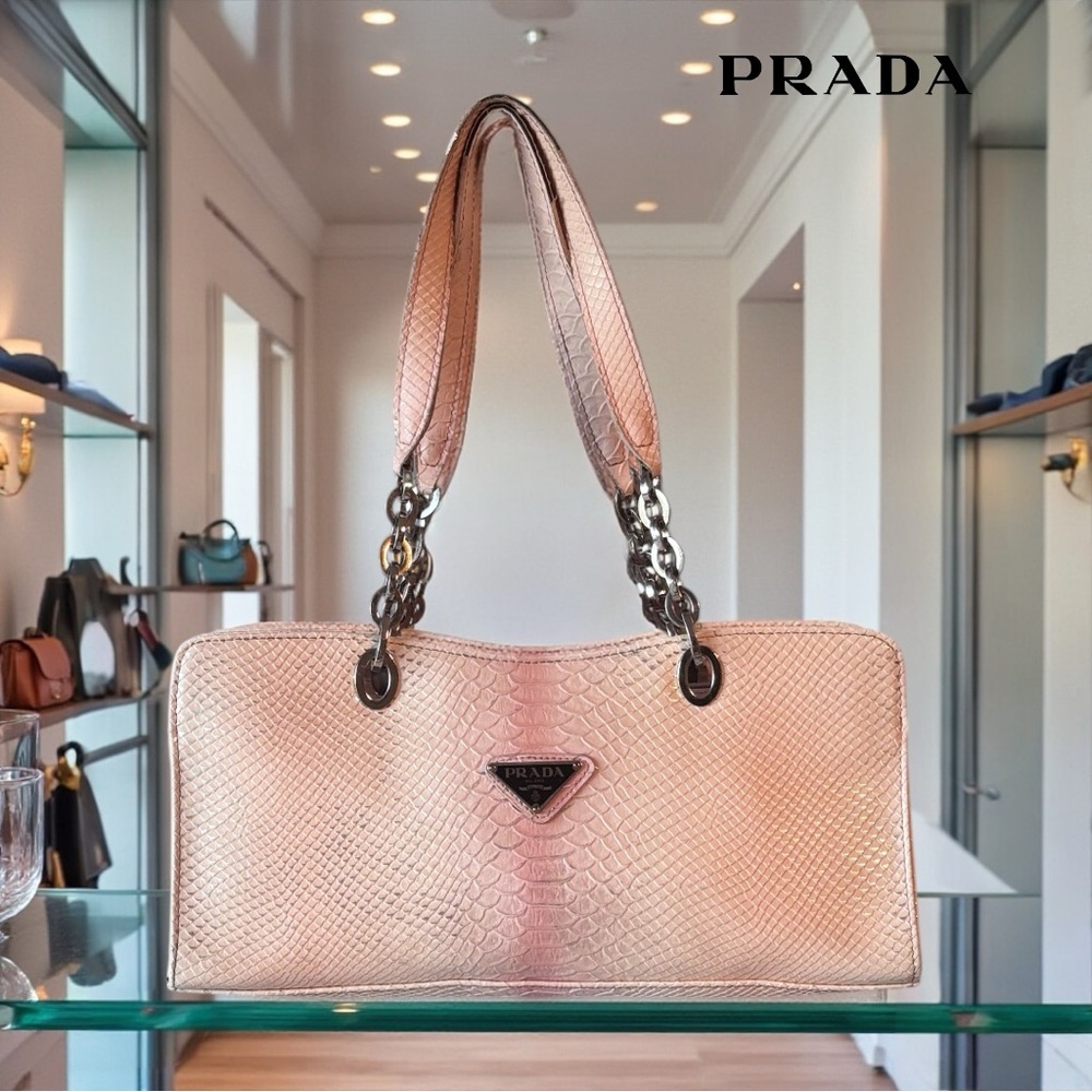 Authentic Prada Embossed Coral Pink Python Leathe… - image 1